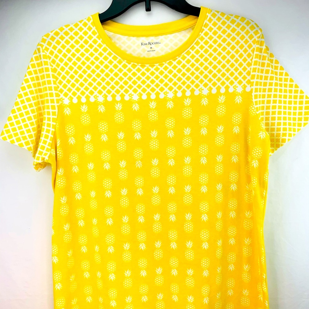 Kim Rodgers t-shirt Medium yellow white pineapple